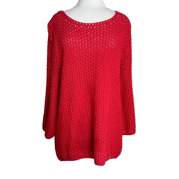 Chicos Womens Size 2 Large Open Knit Sweater Peek Through Sleeves Pink Pullover - Picture 9 of 9